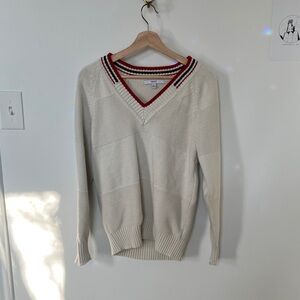 Next Cream V-Neck Sweater with Red and Blue Trim